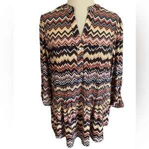 COCOMO 1X Studded Brown 3/4 sleeve Plus Size women's Pintuck Blouse tunic